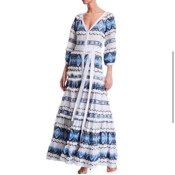 NWOT ALEXIS White & Blue Wylla Embroidered Linen Blend Maxi Dress XS - Picture 3 of 4